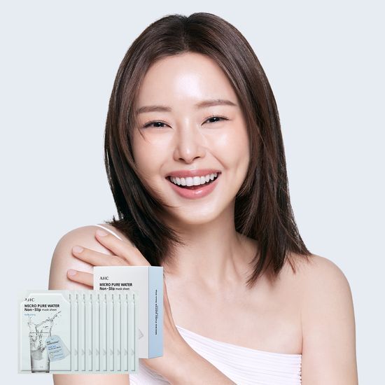 AHC Micro Pure Water Tight-Fit Mask Sheet - Pack of 10 sheets for intense hydration and skincare, featuring K-Beauty innovation.