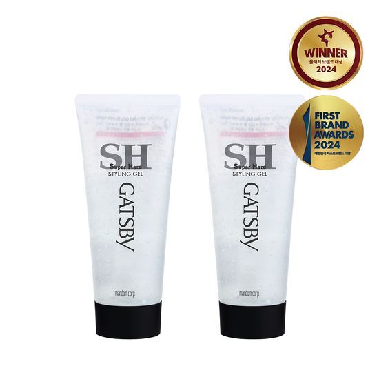 Double pack of Gatsby Super Hard Styling Gel, 200g each, designed for men’s beauty and styling needs.