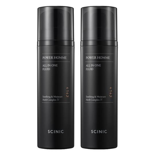 CYNIC Power Homme Fluid Double Set featuring two 150ml bottles of K-Beauty skincare moisturizers for men.