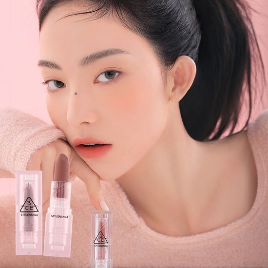3CE Soft Matte Lipstick in Smoke Pink, showcasing a vibrant pink shade in elegant packaging.