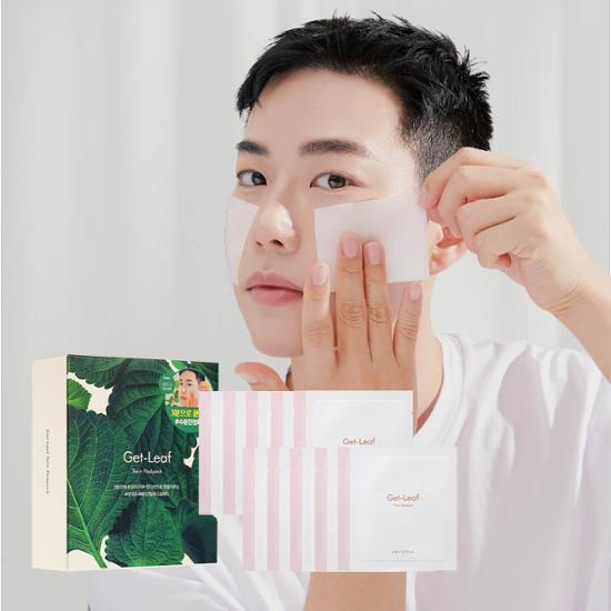 Alt text: Shurepi Getleaf Twin Pad Pack featuring 20 packs and 40 sheets, a K-Beauty skincare product designed for personal care and cosmetics.