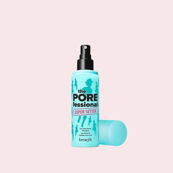 Benefit The POREfessional Super Setter makeup spray bottle with sleek design for long-lasting wear.