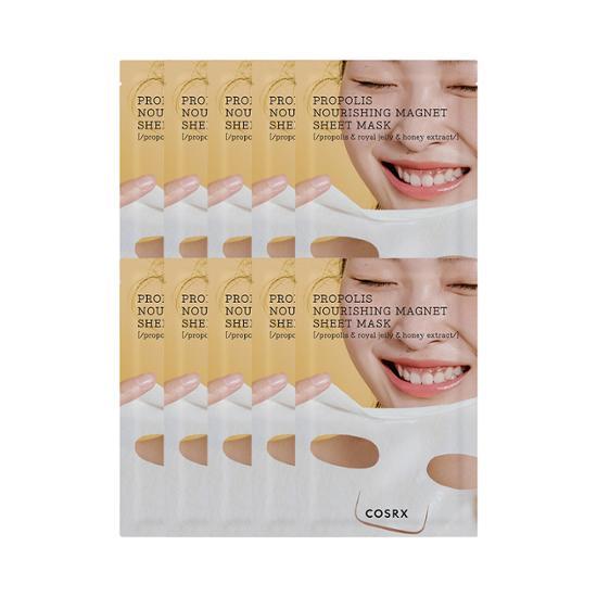 COSRX Full Fit Propolis Nourishing Magnet Sheet Mask pack containing 10 sheets, ideal for K-Beauty skincare routines.