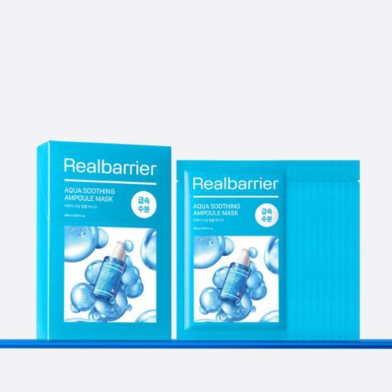 Real Barrier Aqua Soothing Ampoule Mask - 10 Sheets, K-Beauty skincare mask for hydration and soothing, perfect for personal care routines.