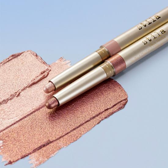 Stila Trifecta Metallica Lip, Eye & Cheek Stick in Rose Gold, perfect for versatile makeup looks.