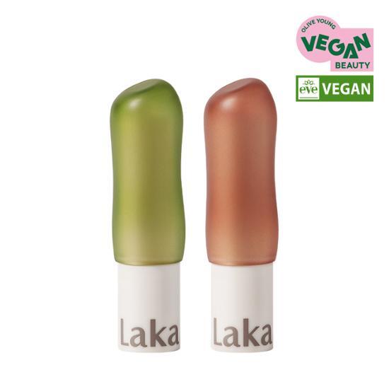 Colorful Laka Soul Vegan Lip Balm in Berry shade, showcasing four vibrant colors for a natural lip care option.