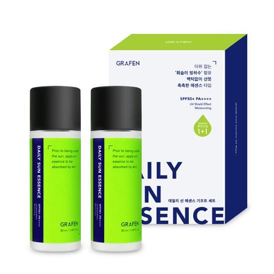 Graphene Daily Sun Essence SPF50+ 52g - K-Beauty skincare product offering sun protection and hydration, available in single and 1+1 promotion.