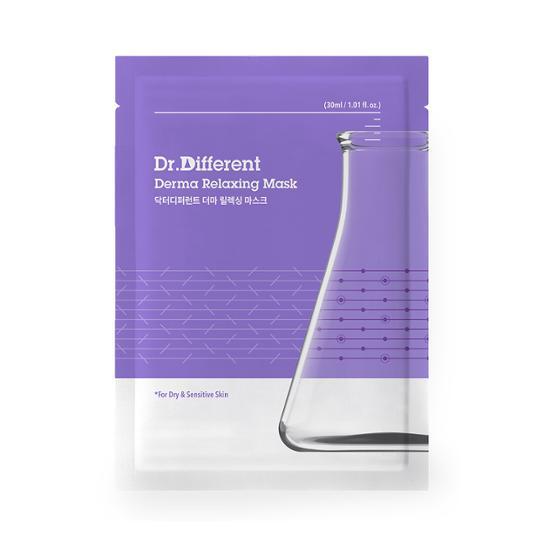 Alt text: Dr. Different Derma Relaxing Mask - K-Beauty skincare mask available in a single sheet and 5 sheets, designed for soothing and relaxing the skin.