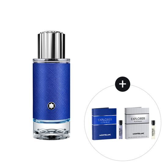 Montblanc Explorer Ultra Blue EDP 30ml/60ml for men, featuring a sleek bottle design, perfect for enhancing personal fragrance collection.