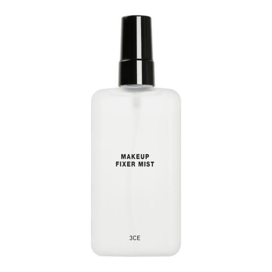 3CE Makeup Fixer Mist in a sleek bottle, ideal for setting makeup and enhancing skin hydration.