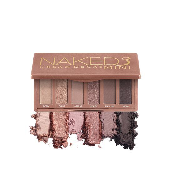 Urban Decay Naked 3 Mini Eyeshadow Palette featuring a selection of neutral and rose-hued shades for versatile eye looks.
