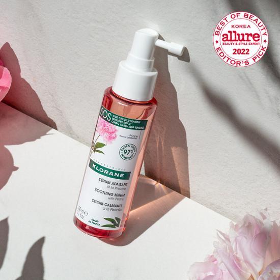 100ml Klorane Peony Scalp SOS Serum for hair care, featuring soothing ingredients for healthy scalp and hair.
