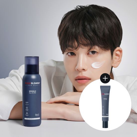 Dr.G Red Blemish for Men Elastic All-in-One skincare set, featuring 150ml and 30ml bottles designed for effective moisturization and blemish control.