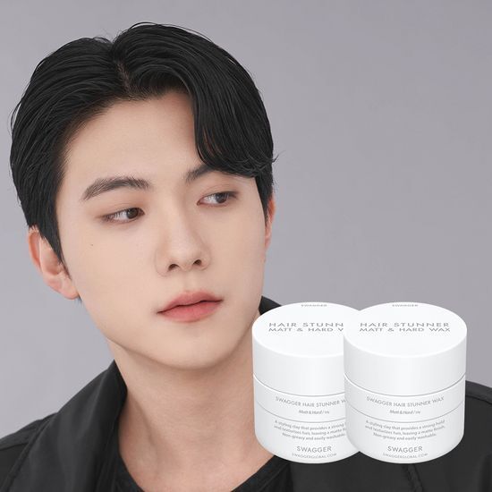 Swagger Hair Stunner Wax Matte & Hard 50g Double Pack for men's styling, featuring K-Beauty formulation for a strong hold and matte finish.