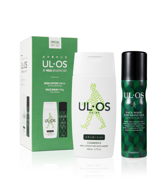 Uruos Dual Complex Facial Care Set featuring Skin Lotion (200ml) and Face Wash (100g) designed for combination skin, part of K-Beauty skincare essentials.