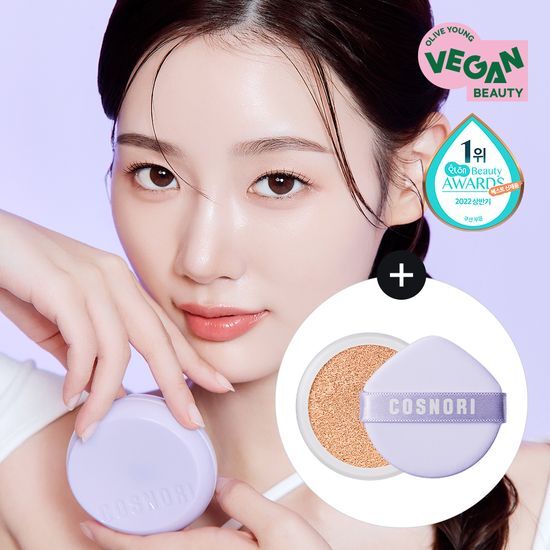 Cosnori Panthenol Vegan Glow Cushion in 01 Ivory, single item, showcasing a sleek compact design for a luminous finish.