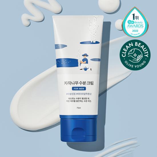 Round Lab Birch Moisture Cream for Men 75ml - Hydrating skincare moisturizer from K-Beauty for men's personal care.