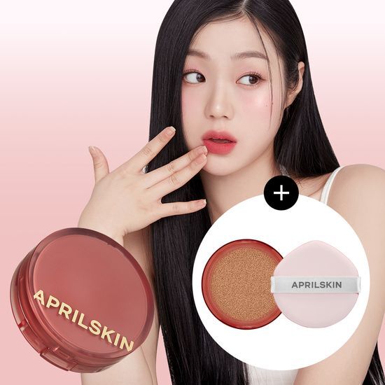 April Skin Hero Cushion in size 19 (Pair Beige) featuring the main product and refill for flawless skin coverage.