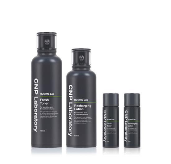 Basic Solution Toner/Lotion Set by CNP Homme Lab with two miniatures included, ideal for moisturizing skincare routine, featuring K-Beauty formulation.