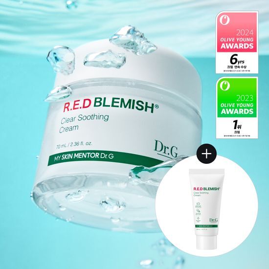 Dr. G Red Blemish Clear Soothing Cream Set featuring two tubes: a 70ml tube and a 30ml tube, designed for skincare and moisturizing, ideal for blemish-prone skin.