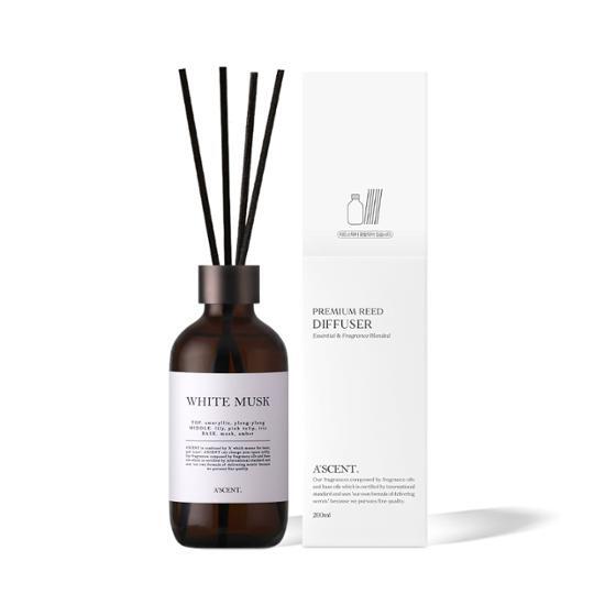White Musk fragrance diffuser by A'SCENT in 200ml, designed for a soothing and aromatic experience, perfect for personal care and enhancing your living space.