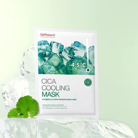 Cell Fusion C Post Alpha Cica Cooling Mask sheet designed for skincare, featuring K-Beauty formulation for soothing and rejuvenating the skin.
