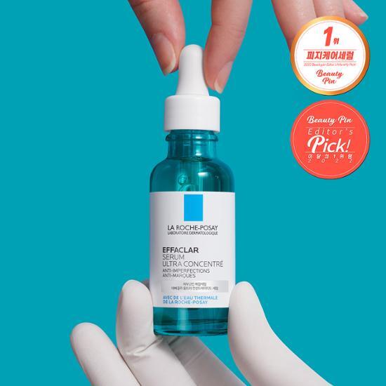 La Roche-Posay Effaclar Ultra Concentrated Serum 30ml bottle for skincare, featuring a sleek design, ideal for acne-prone skin and enhancing beauty routines.