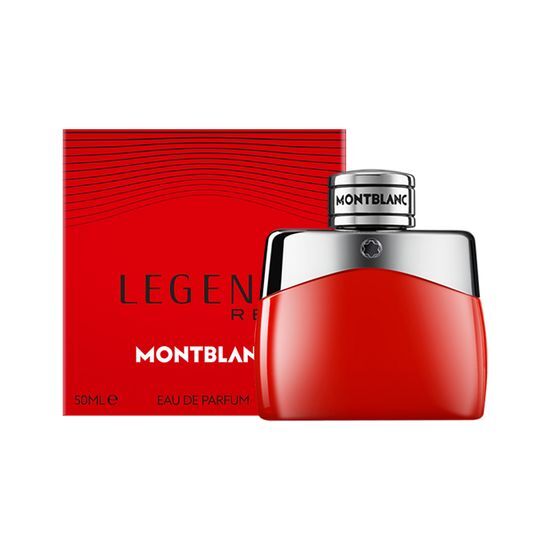 Montblanc Legend Red EDP 50ml for men, showcasing a vibrant red bottle, symbolizing elegance and masculinity in fragrance.