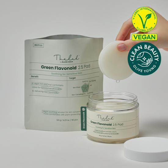 90-count refill pack of The Lab by Blanc Dou Green Flavonoid skincare pads, designed for K-Beauty enthusiasts.