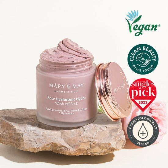Marienmay Rose Hyaluronic Hydra Wash-Off Pack 125g - K-Beauty skincare mask for deep hydration and revitalization.