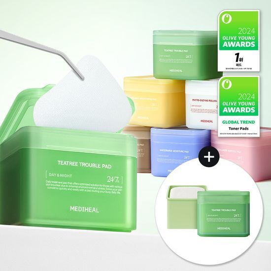 Double pack of Mediheal Square Pads featuring 100 sheets each, available in 6 types including Collagen, ideal for K-Beauty skincare routines.