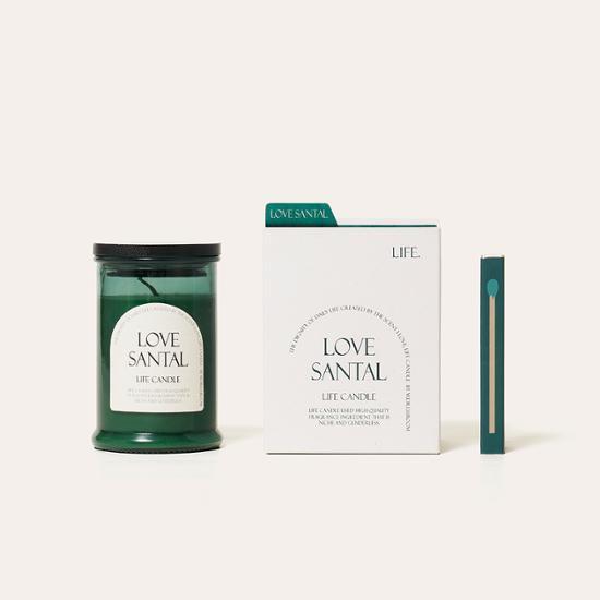Alt text: W.DRESSROOM Life Candle in three scent options: Love Scent, Fig Woody, and Oud Water, designed for a soothing atmosphere, perfect for enhancing personal care and beauty routines.