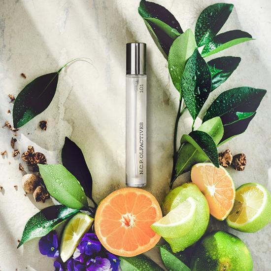 10ml NCP 101 Clementine & Violet Flower EDP gift set featuring a perfume pouch and a bonus 1ml sample, perfect for fragrance lovers.