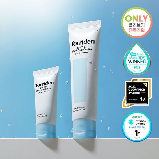 Tube of Torriden Dive-In Mild Sunscreen SPF 50+ 60ml with bonus 20ml, featuring K-Beauty skincare for sun protection.