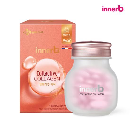 Product image of CJ Inner Beauty Collective Collagen tablets, featuring a 42-tablet bottle with a 2-week supply, labeled with 'Collagen 930mg' for enhanced beauty.