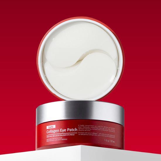 Medifil Red Lactose Collagen Eye Patches - 60 sheets for skincare rejuvenation, featuring K-Beauty formulation.