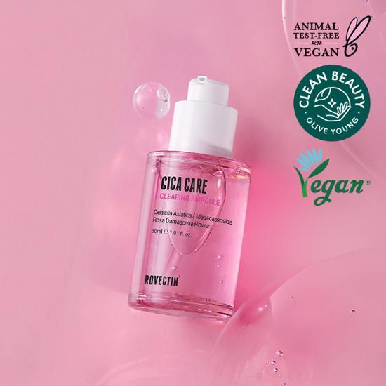 Rovectin Cica Care Clearing Ampoule 30ml - K-Beauty skincare essence for soothing and clarifying skin.
