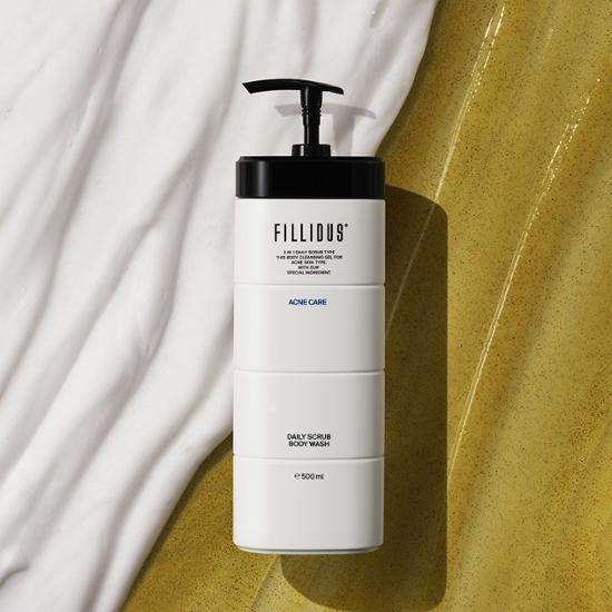 Philidus Daily Scrub Body Wash 500ml for men, designed for back acne treatment, showcasing K-Beauty innovation in body cleansers.