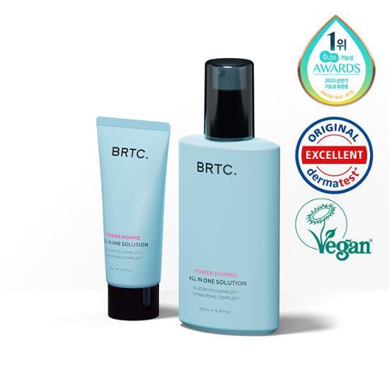 BRTC Power Homme All-in-One Solution 200ml with 50ml bonus, a moisturizing skincare product for men, featuring K-Beauty formulation.