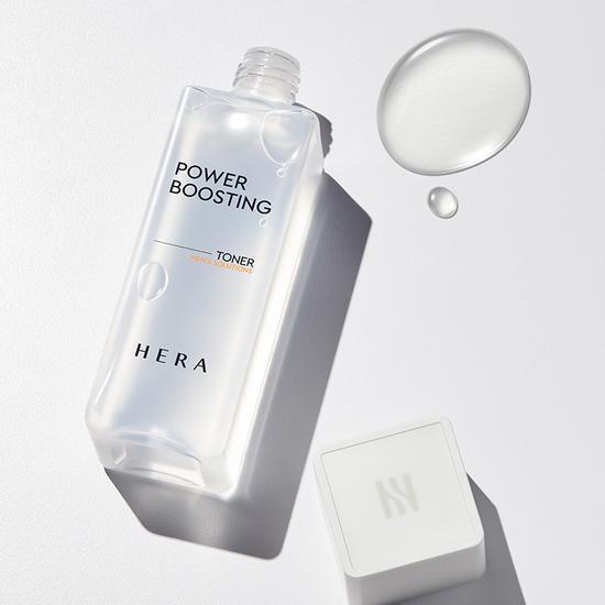 150ML Hera Homme Power Boosting Toner bottle, a K-Beauty skincare product designed for men's personal care, featuring a sleek design and labeled for enhanced skin hydration.