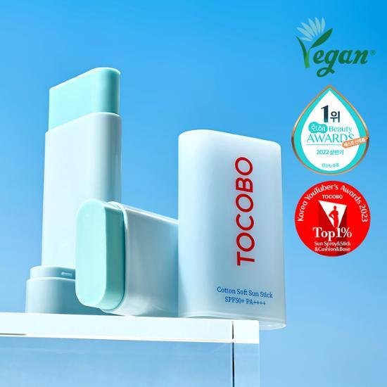 Tokobo Cotton Soft Sun Stick 19g SPF50+ PA++++ - K-Beauty skincare product for sun protection.