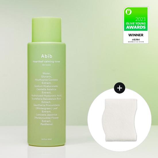 Abib Mugwort Calming Toner Skin Booster 500ml with 30 cotton pads, ideal for soothing and enhancing skin health, part of K-Beauty skincare collection.