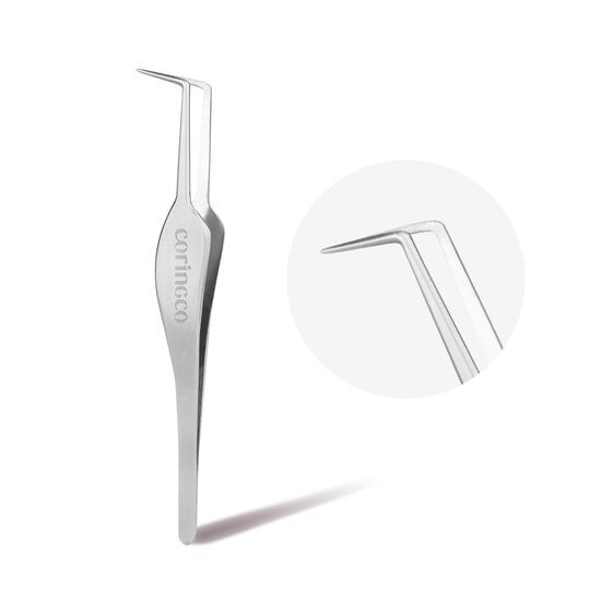 Curved Coringco Talk Talk Tweezers for precise beauty application, ideal for K-Beauty enthusiasts.