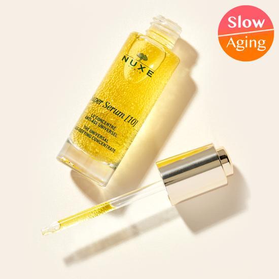 30ml Nuxe Super Serum 10, a rejuvenating skincare essence for radiant skin, featured in a sleek bottle, part of K-Beauty collection.