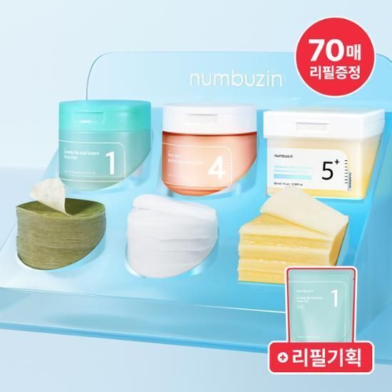 Alt text: Numbers In Toner Pad Refill Set - Option 1 featuring 140 skincare toner pads (70 sheets x 2) for a refreshing K-Beauty routine.
