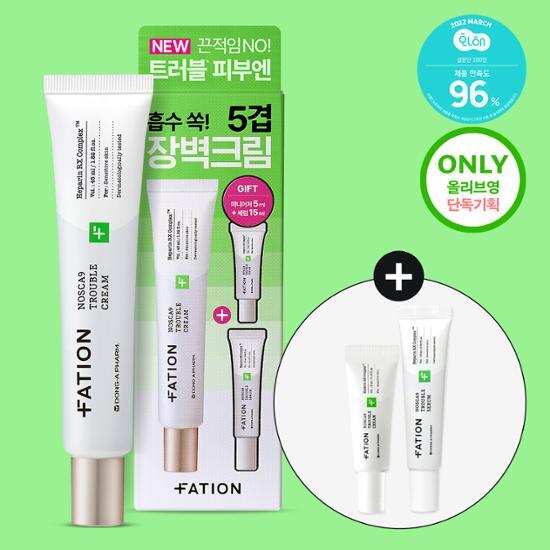 Partyon Noskanine Trouble Cream 45ml Set featuring a 45ml cream, a 5ml cream, and a 15ml serum gift, ideal for skincare enthusiasts seeking K-Beauty moisturizers.