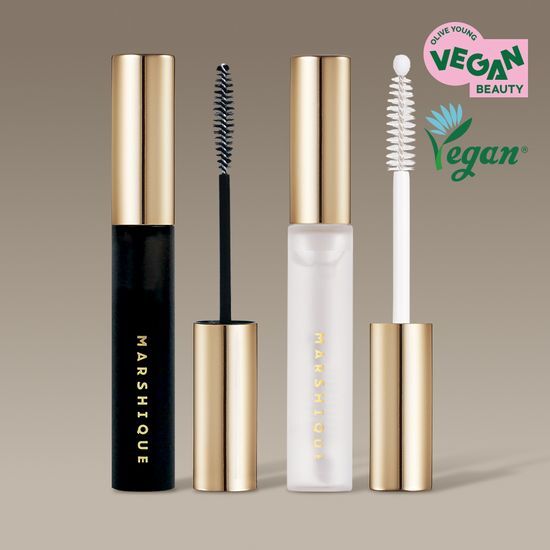 Marshique Enriched Vegan Eyelash Serum in a sleek black tube, designed to nourish and enhance eyelashes, featuring the brand logo and product details.