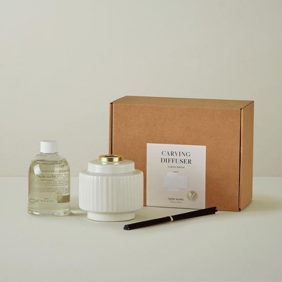 Taylor Scent Carving Diffuser 300ml in Garden Breeze or Lotus Hill fragrance, ideal for enhancing ambiance in any space.