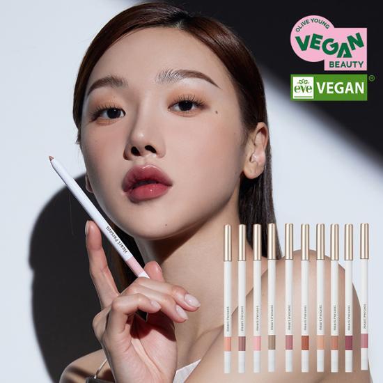 Heart Percent Mood Lip Pencil Slim in Rose Beige - 10 Colors, showcasing a sleek design and vibrant color options.