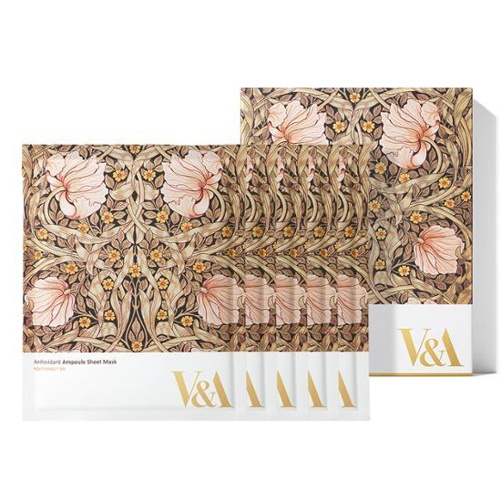 V&A Beauty Antioxidant Ampoule Sheet Mask pack featuring 5 skincare masks, designed for enhancing beauty and nourishment, suitable for K-Beauty routines.